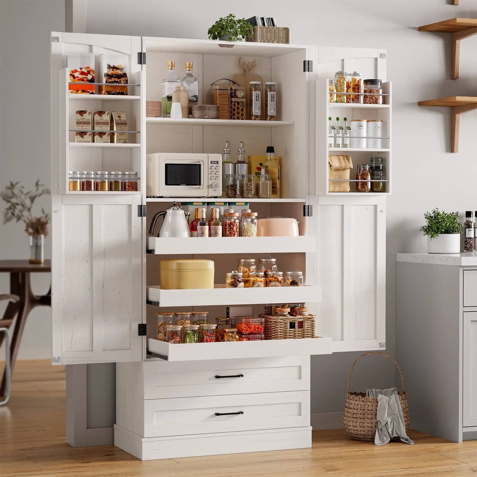 6 Door Kitchen Pantry Cabinet Pantry Storage Cabinet with Shelves, 71" Tall Farmhouse Freestanding Pantry for Kitchen