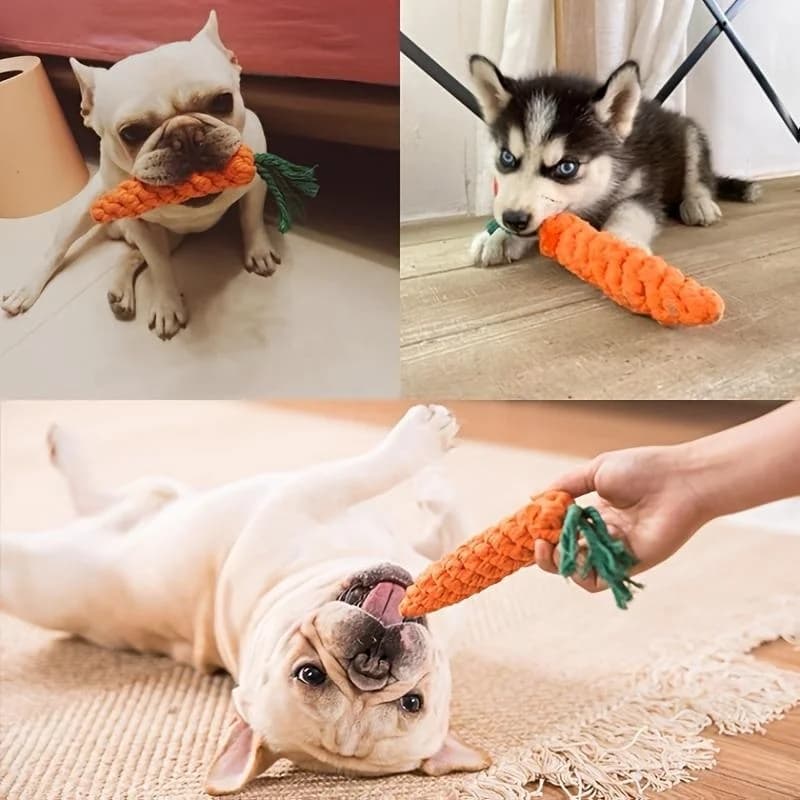 1 Pezzo/2 Pezzi - Corda per Cani a Forma di Carota, Giocattolo per Cani Sicuro e Resistente, Corda Intrecciata per Masticare, Resistente ai Morsi, per Pulizia dei Denti dei Cuccioli, in Cotone