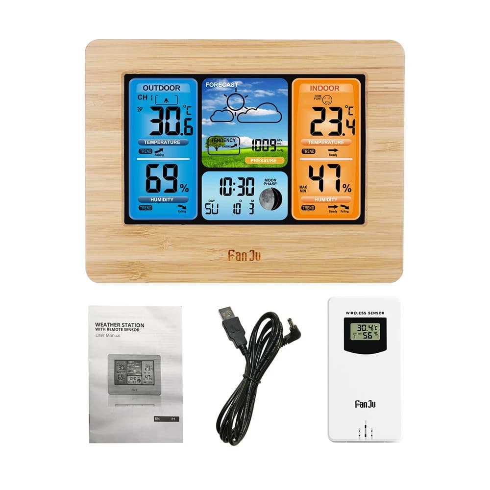 Stazione Meteorologica Digitale Multifunzione con Sveglia LCD, Previsioni del Tempo Interno/Esterno, Barometro, Termometro, Igrometro in ABS
