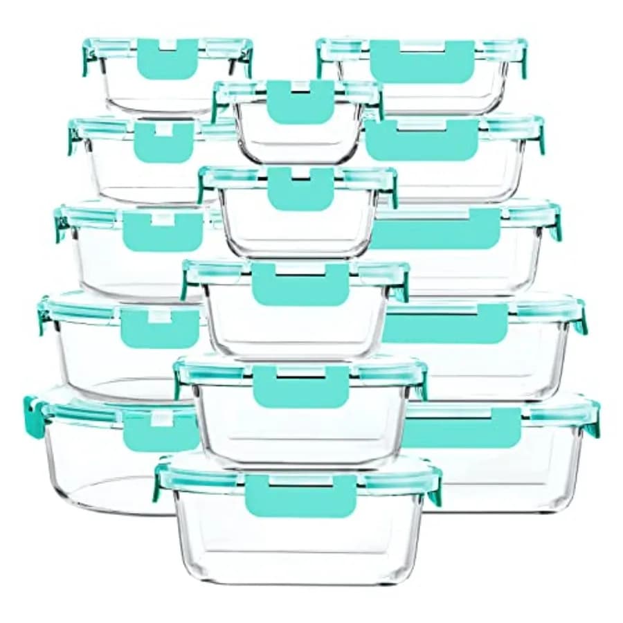 Set di 30 Contenitori in Vetro per Alimenti con Coperchi a Chiusura Ermetica Migliorati - Contenitori per Preparazione Pasti e Pranzo