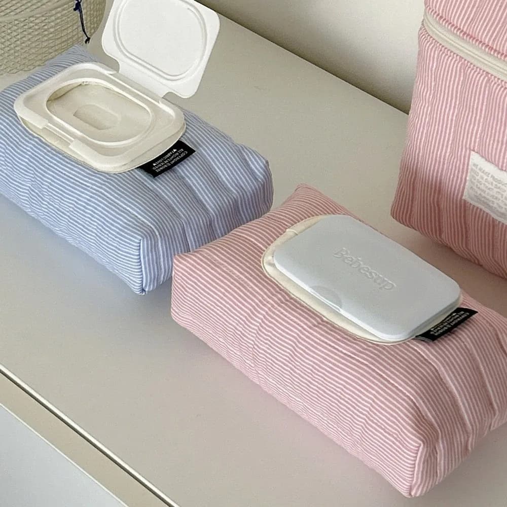 High Quality Striped Quilted Wet Wipe Pouch Multipurpose Pull Out Wet Tissue Case Portable Car Tissue Box Living Room Organizer