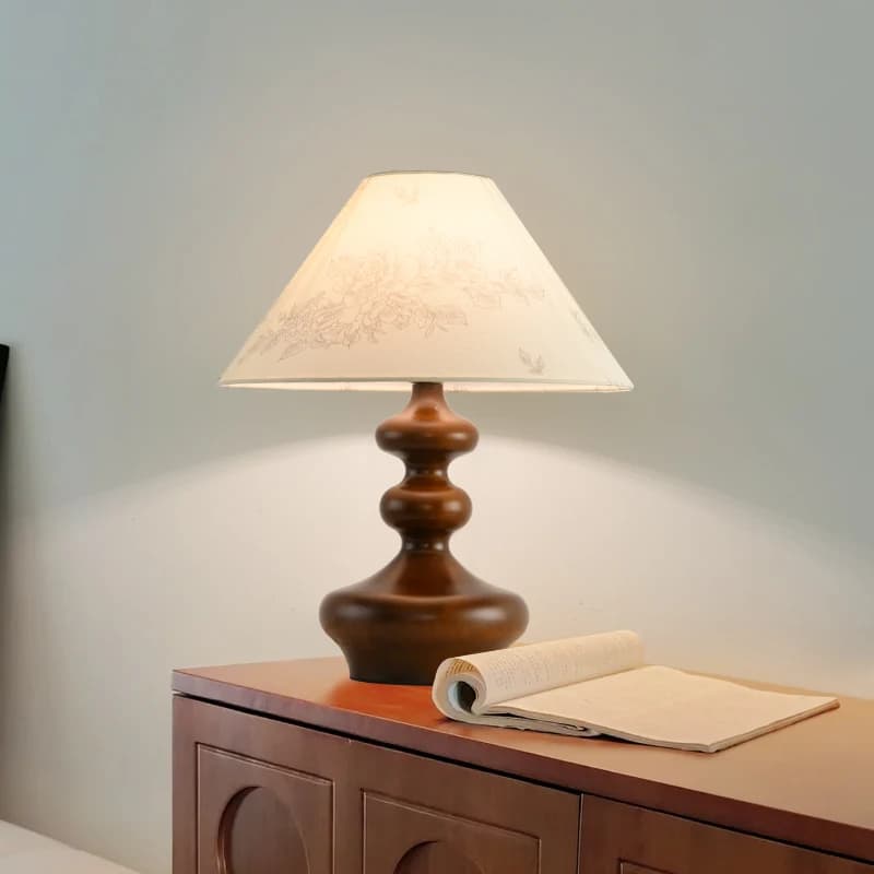 Medieval Wabi Sabi Style Vintage Wooden Table Lamp LED Study Homestay Bedroom Bedside Fabric Retro Ambience Lighting Desk Light