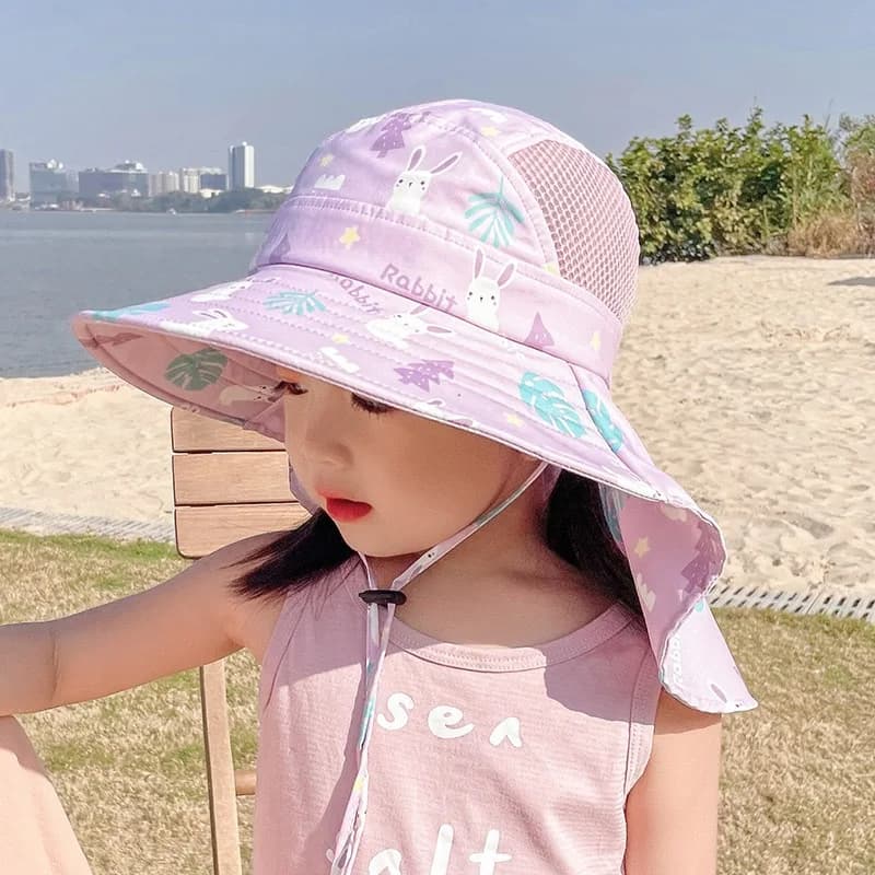Bambini estivi Protezione UV Scialle Cappello Stampa Bambini Tesa larga Parasole Visiera 2-10 Anni Ragazzo Ragazza Bambino Maglia ad asciugatura rapida Berretto da pescatore