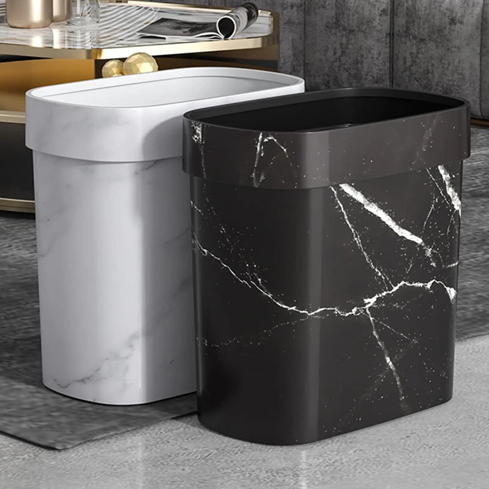 Cestino per rifiuti in marmo Cestino per carta Contenitore per rifiuti moderno Bidone della spazzatura per dormitorio Cucina Bagno Casa Camera