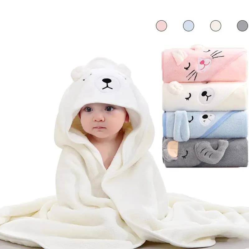 Accappatoio per neonati e bambini, asciugamano da bagno, coperta avvolgente con cappuccio, in pile corallo con disegni a cartoni animati, per neonati e bambini, biancheria da letto