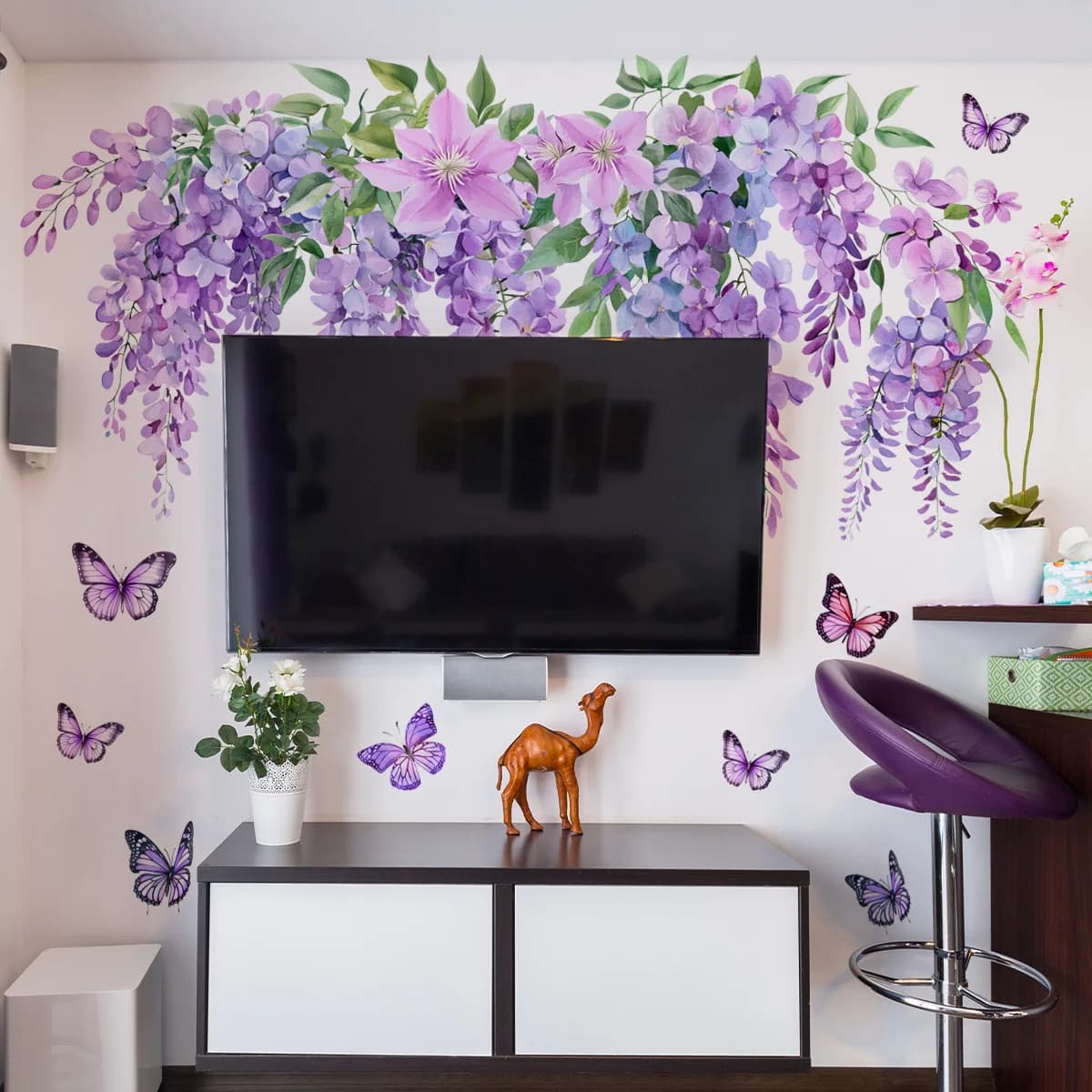 Purple Flower Vine Wall Stickers for Living Room Bedroom Wall Decor Girl Room Decoration Children's Wall Decal Wallpaper