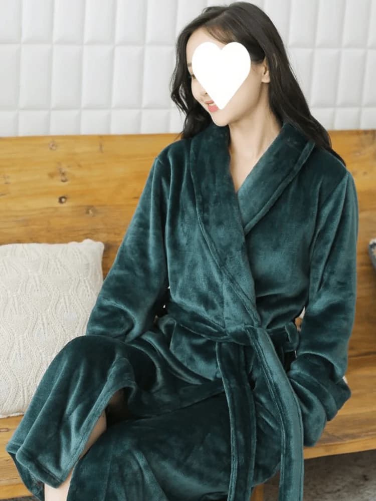 Women Black Flannel Bathrobe Winter Thick Warm Velvet Robe Soft Fleece Kimono Bath Robe With Pockets Hotel Spa Loungewear Long