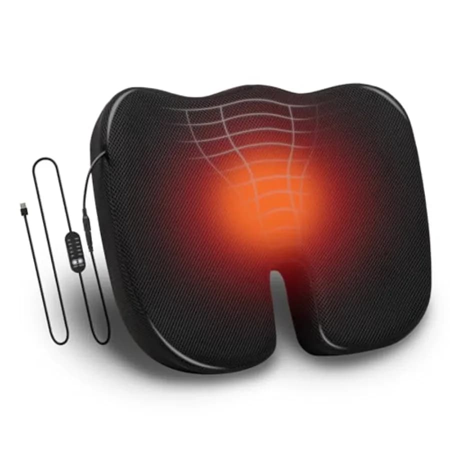 Cuscino per sedile riscaldato in memory foam con supporto Air-Cloud, cuscino ergonomico sottile con 4 impostazioni di calore, timer e spegnimento automatico, Bl