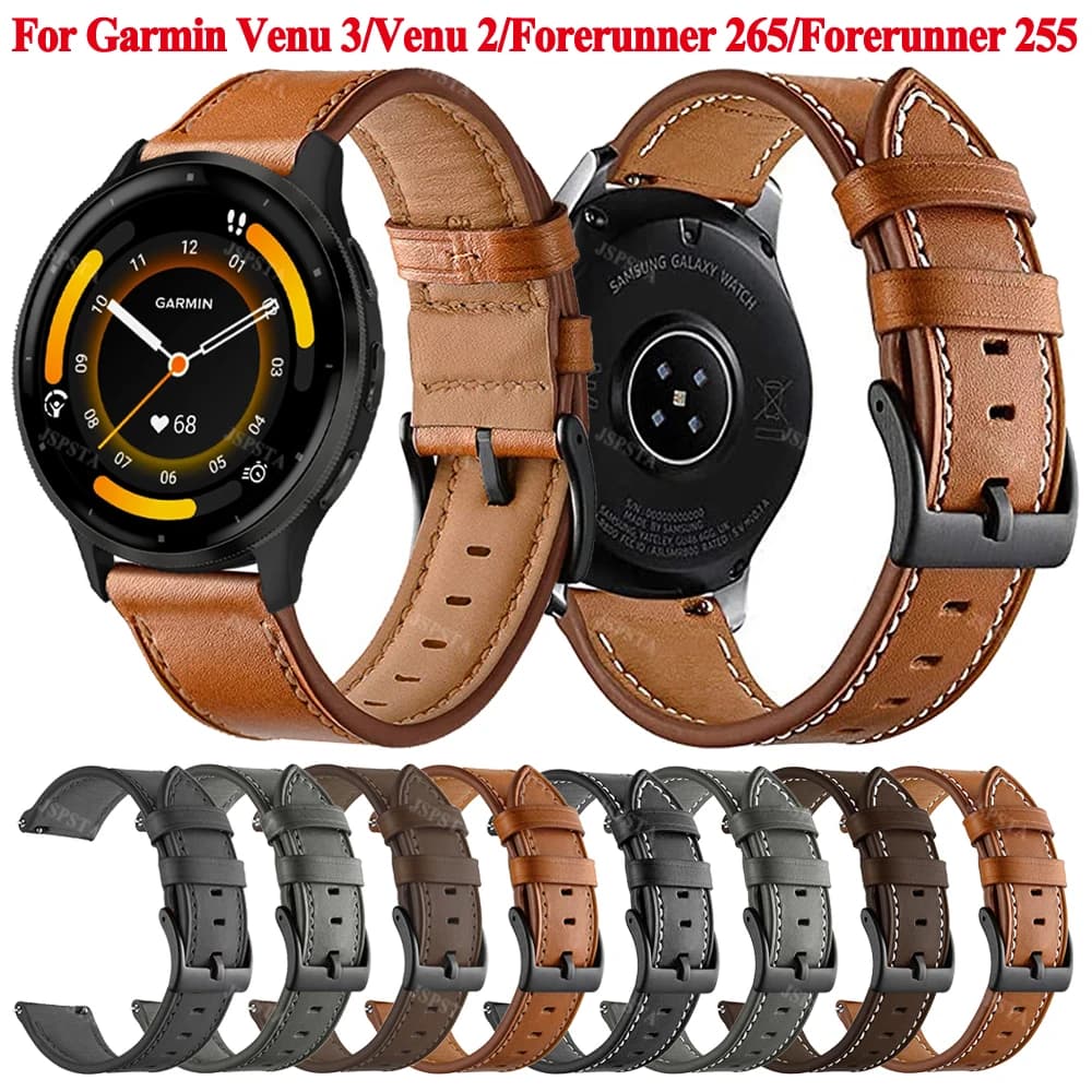 Cinturino in pelle da 22mm per Garmin Venu 3 2 Venu3 Venu2 Forerunner 265 255 Music Vivoactive 4 Smart Watch Band bracciale