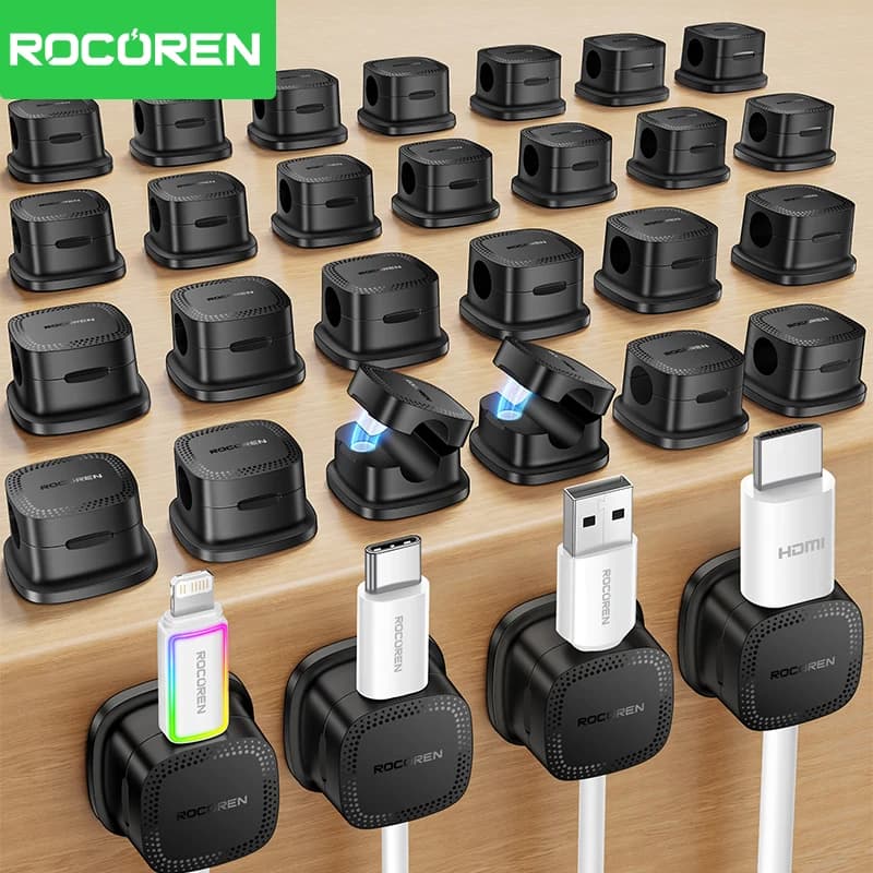 ROCOREN 30PCS Magnetic Cable Organizer Clips for Desk Home Office Adjustable Cable Cord Management Wire Keeper Cable Holder Clip