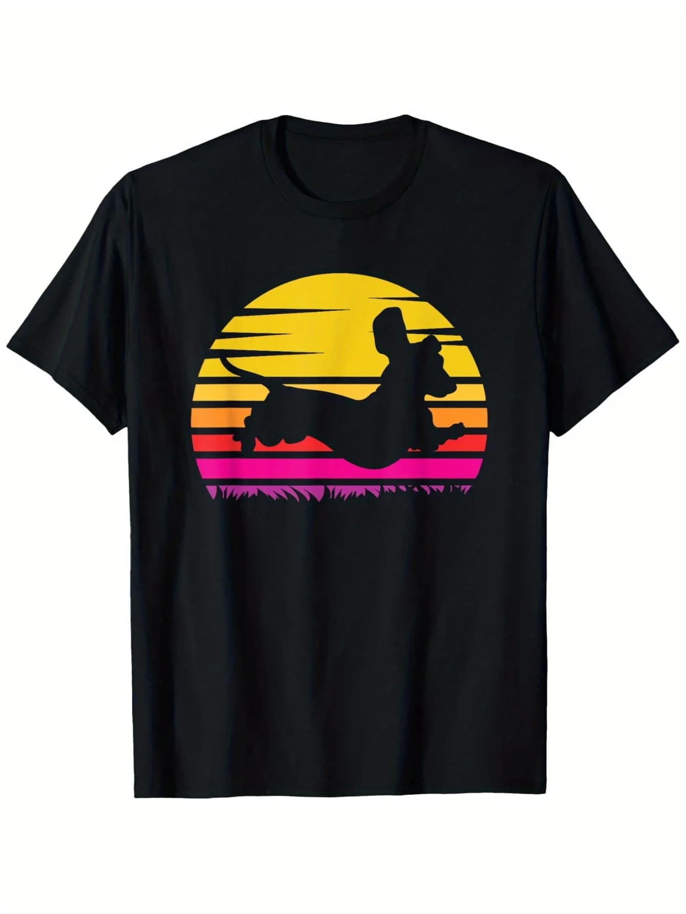 T-shirt Bassotto Sunset - 100% cotone, S-3XL, nera, silhouette maglietta casual unisex