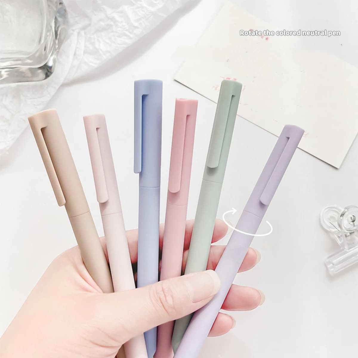 Set di 6 Penne Gel Rotanti Colore Morandi, Punta 0.5mm ST, Asciugatura Rapida per Diari e Ufficio