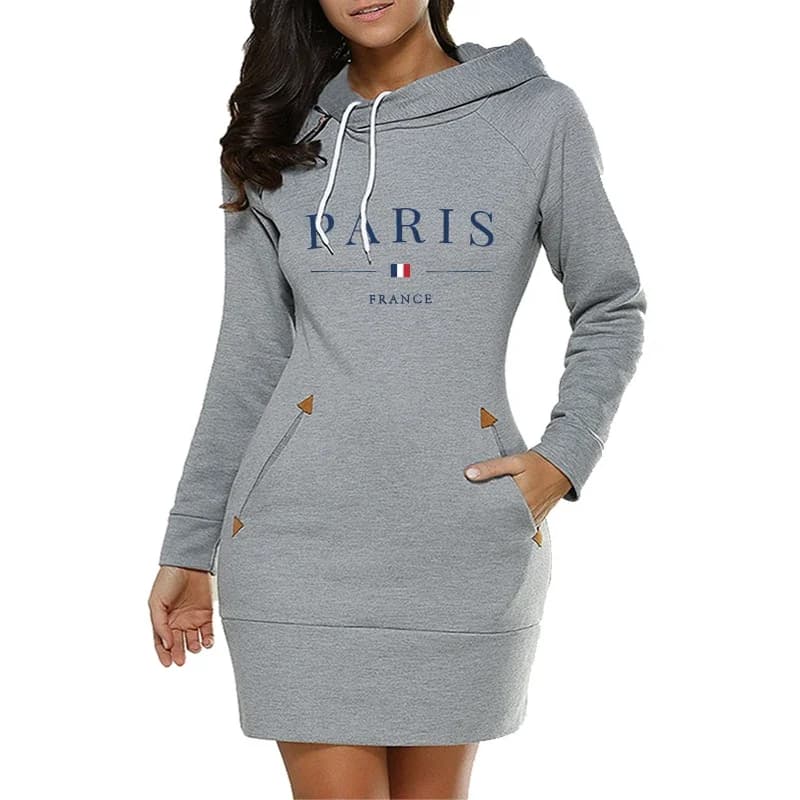 Simplicity Women’s Midi Dresses Casual Autumn Winter Daily Comfort Fashion Slim Fit Pocket Hoodies Collar Zipper Design Quality