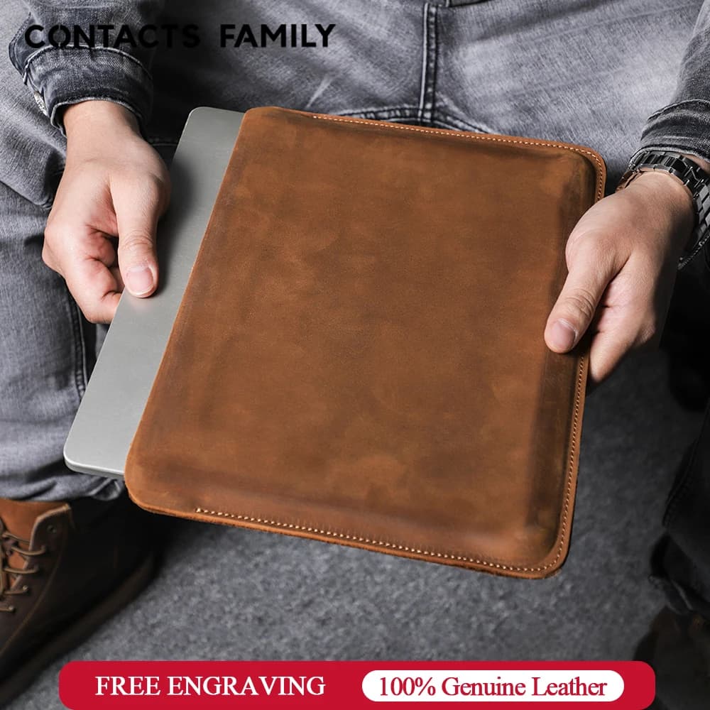 CONTACTS FAMILY Custodia per laptop in vera pelle per MacBook Pro Air 13 14 16 M4 M3 M2 Cover HP DELL XPS 13 Borsa per computer da uomo