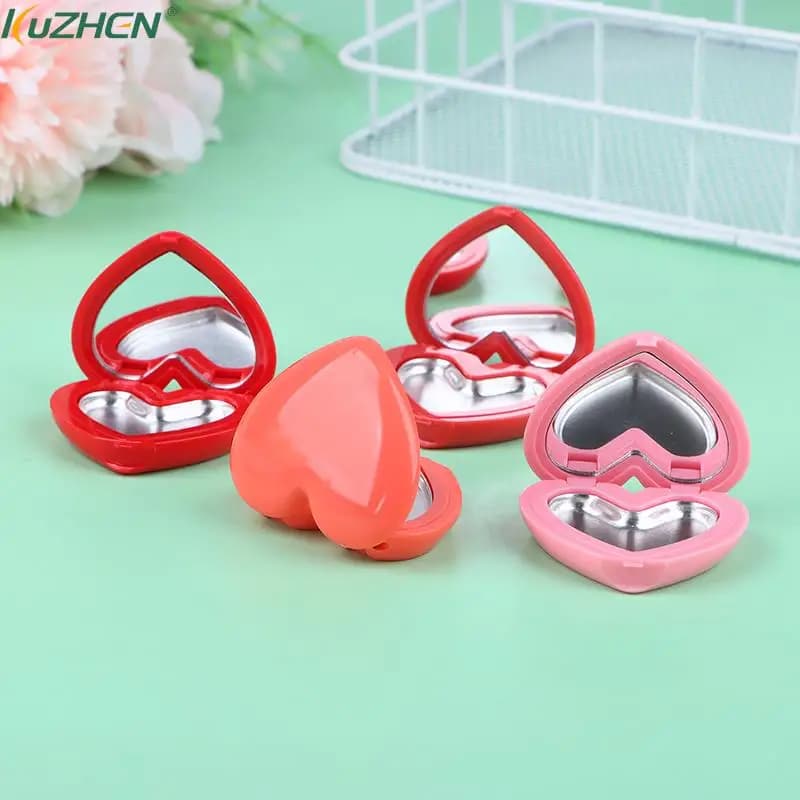 1Pc Love Heart Shape Empty Shade Case With Mirror Rouge Lipstick Box Pigment Palettes Rechargeable Background Makeup Dispenser