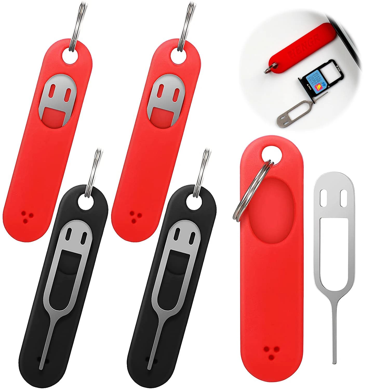 1/3pcs Silicone SIM Card Fetchers portachiavi portatile Tablet cellulare rimozione in acciaio inossidabile ditale ago portachiavi anti-perso