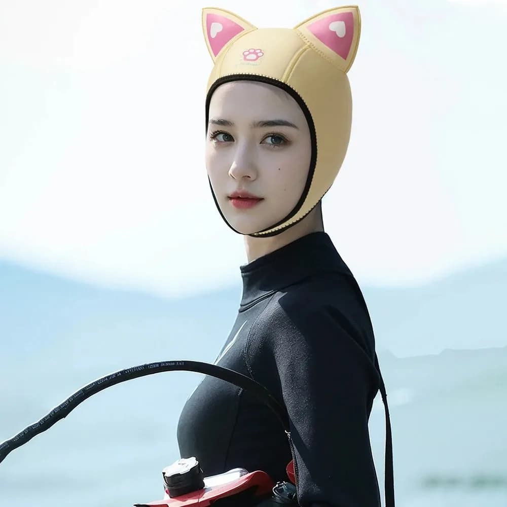 Mud Cap Cat Earrings Neoprene swim cap Waterproof sub cap Copricapo with subgola strap Elastic Addens Hat Gear Dive Cap
