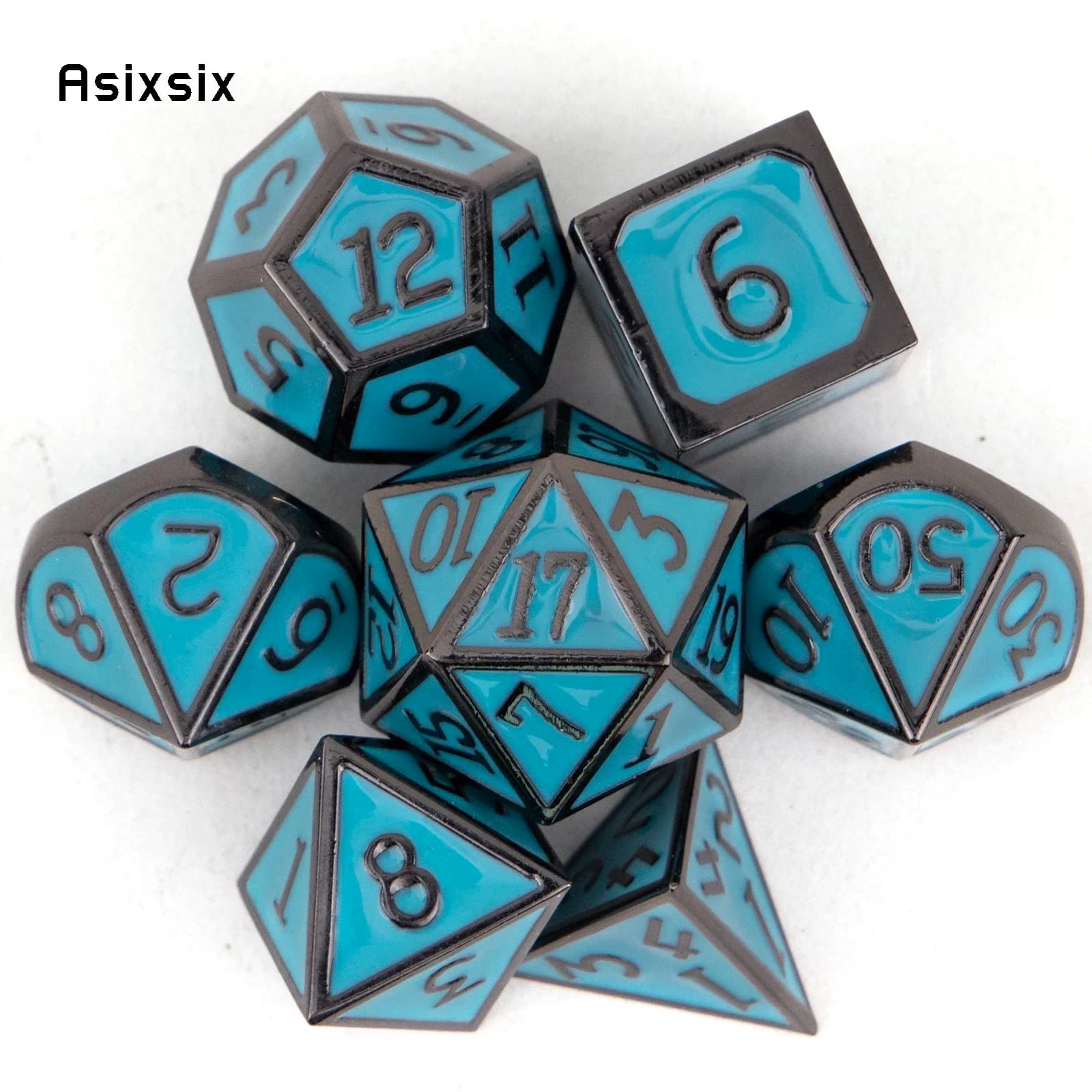 Set di dadi poliedrici in metallo solido, 7 pezzi, neri e verdi, standard, adatti per giochi di ruolo, giochi di carte, regalo