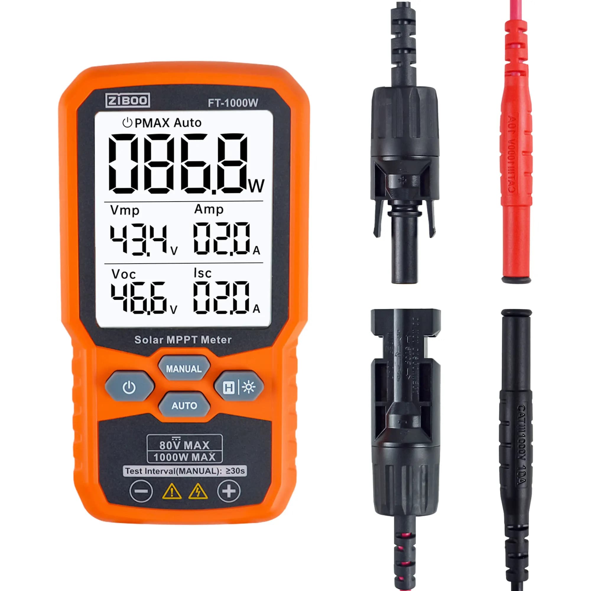 ZIBOO FT-1000W Multimetro fotovoltaico solare MPPT, modulo fotovoltaico Tester di potenza MAX, tensione a circuito aperto Corrente da cortocircuito