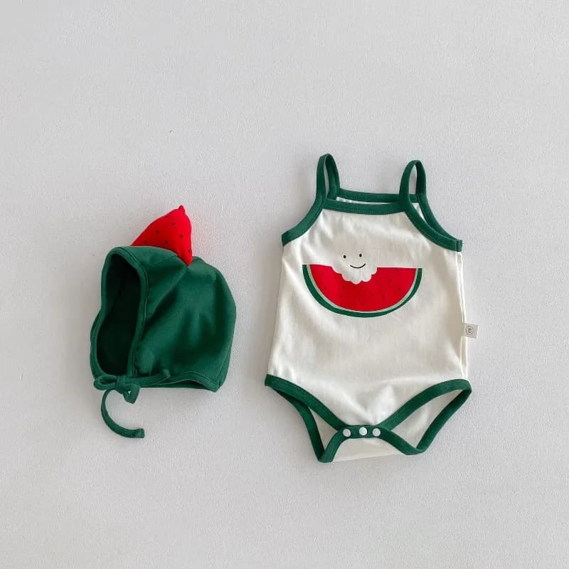 ZOETOPKID Summer Baby Cute Watermelon Style Jumpsuit Baby Boys and Girls Sling Thin Comfortable Bodysuit and Hat Infant Rompers