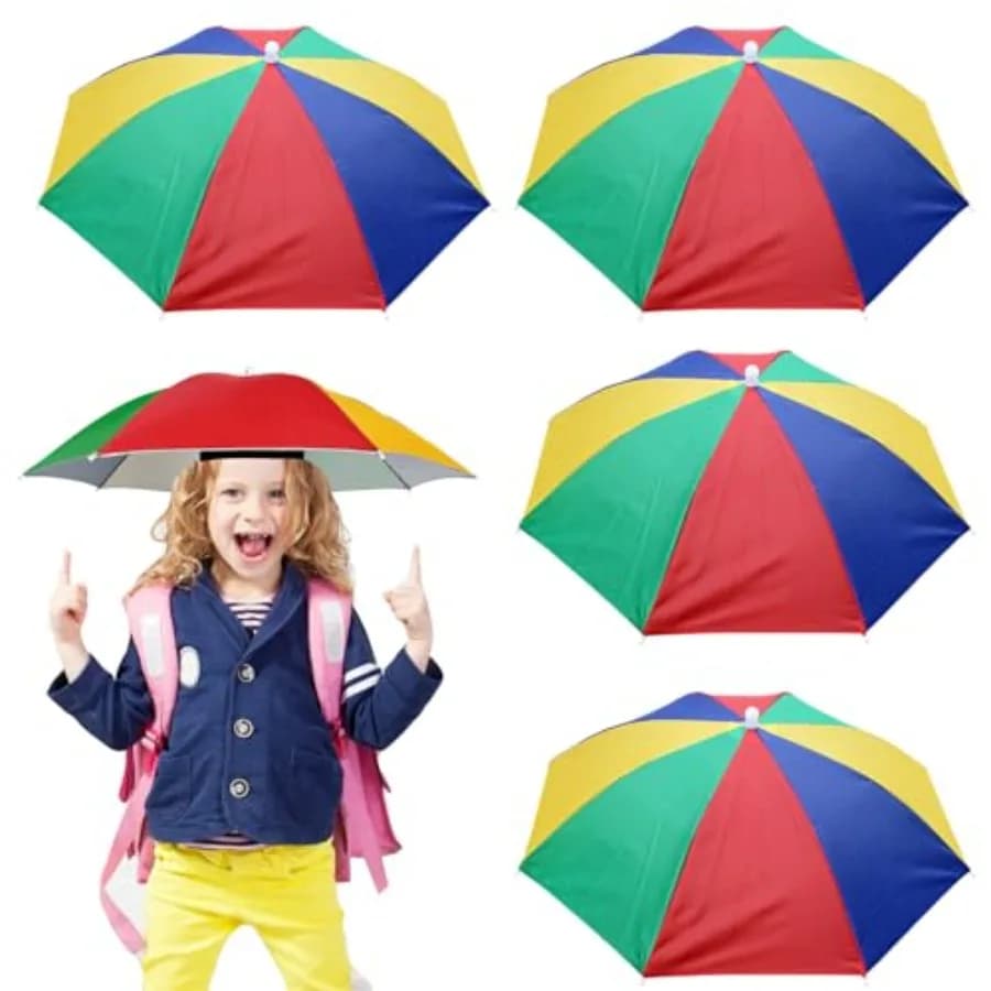 Confezione da 4 Cappelli Ombrello Arcobaleno, Ombrelli da Testa a Mani Libere da 20,5 Pollici, Cappelli Ombrello Pieghevoli Impermeabili per Feste all'Aperto, Pesca, Sport