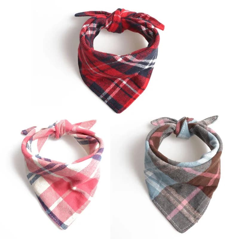New Pet Dog Collar Plaid Bandana Bib Double Layer Thick Cotton Dog Scarf Dogs Accessories Dogs Walking Dog Harness and Leash Set