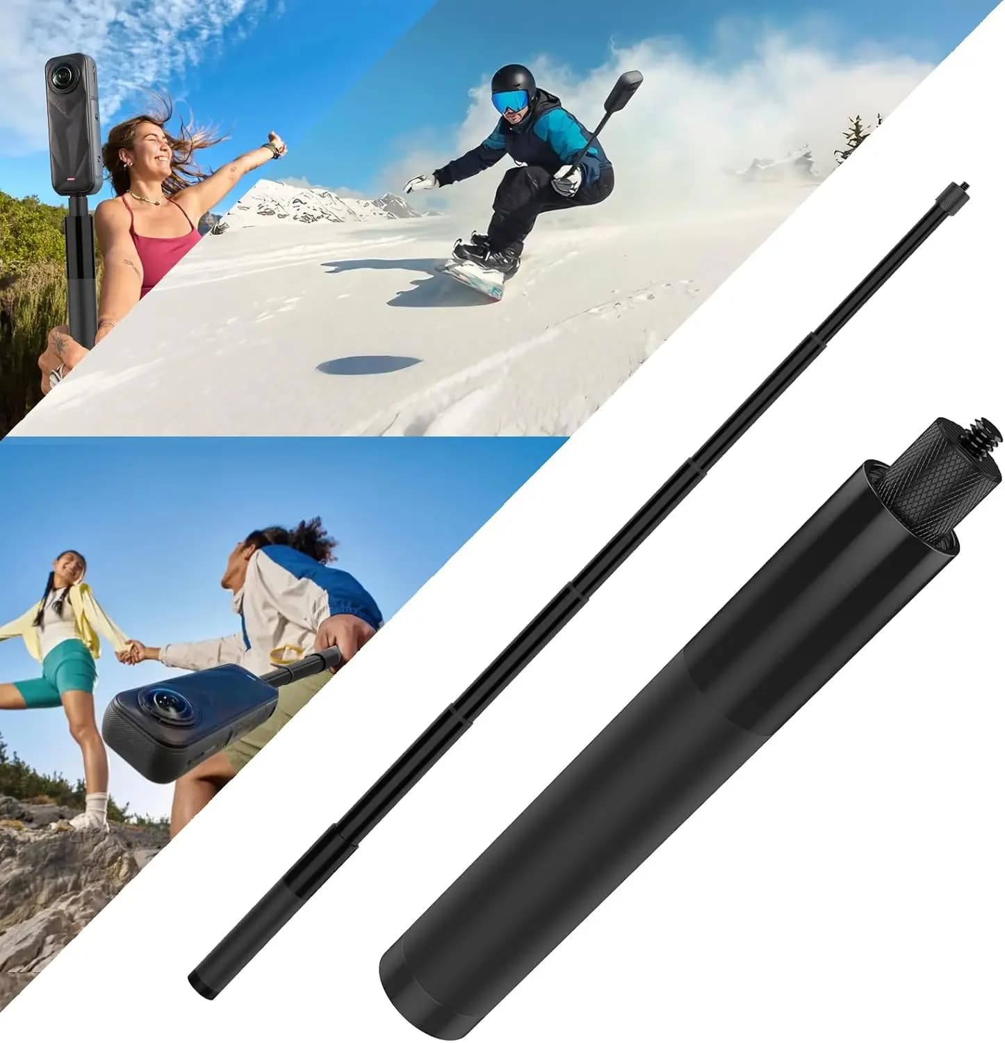 Invisible Selfie Stick 70 cm long selfie, suitable for Insta360 X4, X3, ONE X2, ONE R, ONE X, with screw mounting 1/4"