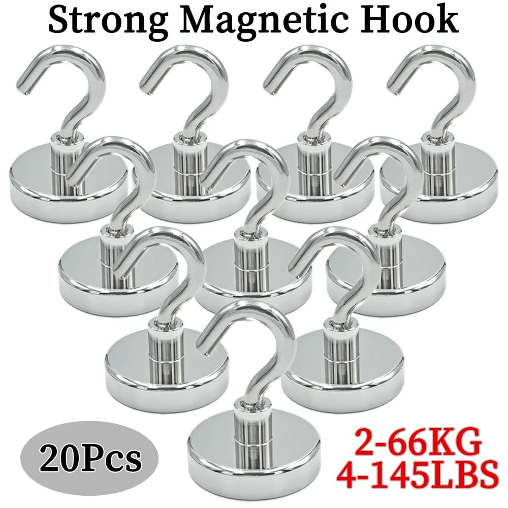 10/20 pz Super forte neodimio potente ganci magnetici anello magnete in metallo con gancio curvo gancio per appendere, frigorifero, parete, chiave