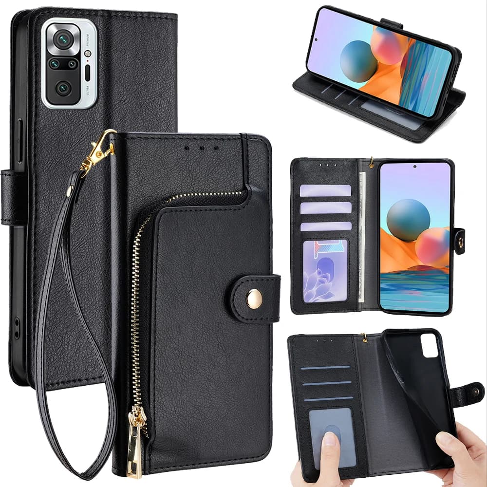 Per Redmi 10 custodia in pelle portafoglio Cover per Xiaomi Redmi Note 10 Pro Max 10T 10S 10A 10 Lite Prime fibbia in metallo Flip Phone Case