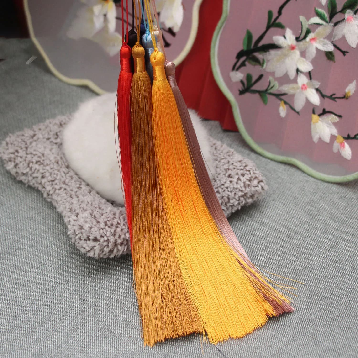 30cm Extension Tassel Fan Decorative Pendant Ice Silk Straight Hanging Hanfu Pendant Chinese Style Curtain Decoration