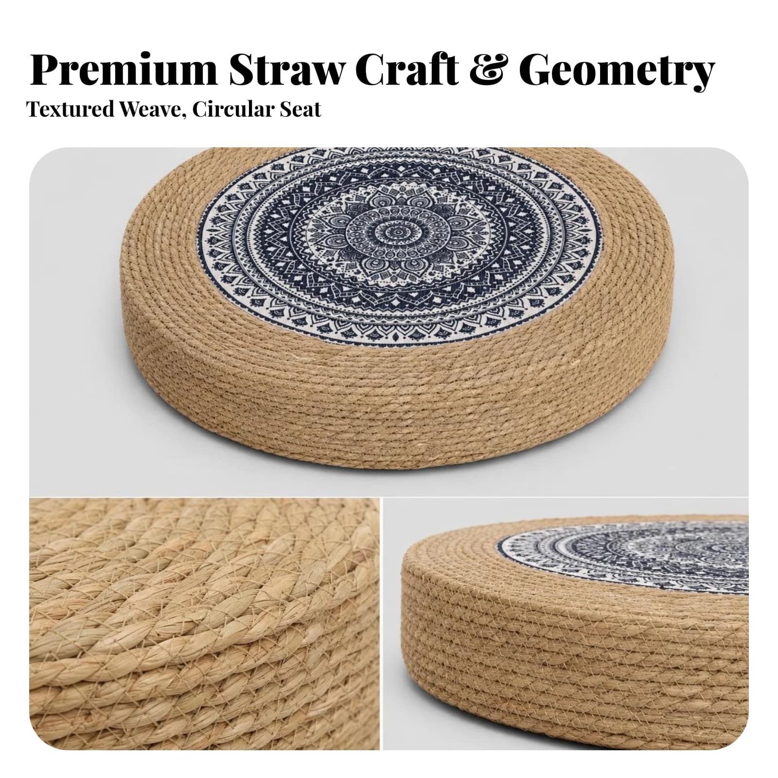 Straw Floor Cushion Handmade Woven Floor Pouf Meditation Cushion Natural Braided for Tatami Room, Prayer