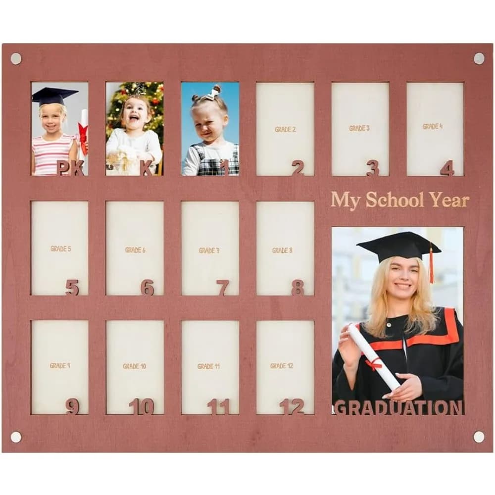 1 set cornici per foto scolastiche in legno K-12 cornice per foto collage rosato marrone foto di laurea collage da appendere alla parete
