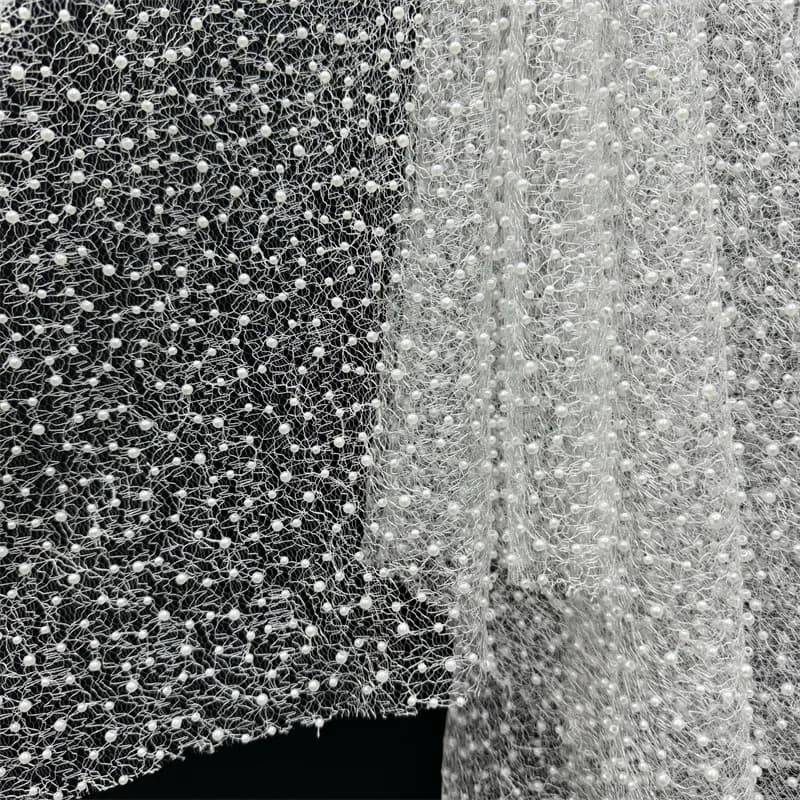 1Yd 130cm Wide White Irregular Pattern Lace Beaded Wedding Dress Fabric / Mesh Beaded Embroidery Fabric for Stage Costumes F044