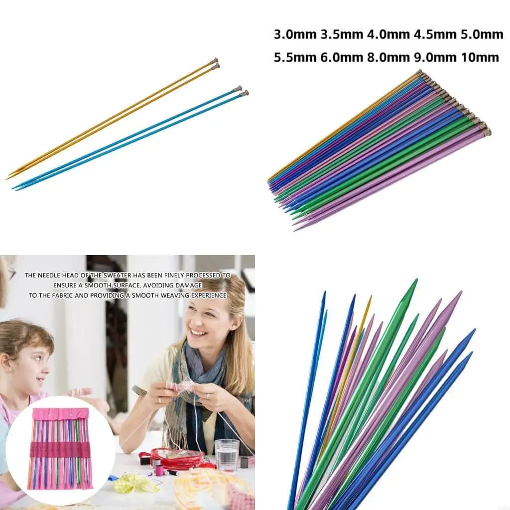 62KD 10Pairs 35.0cm Long Aluminum Knitting Needle Single Pointed Head Knitting Needle for Beginner Hobbyist, 3.0mm-10mm