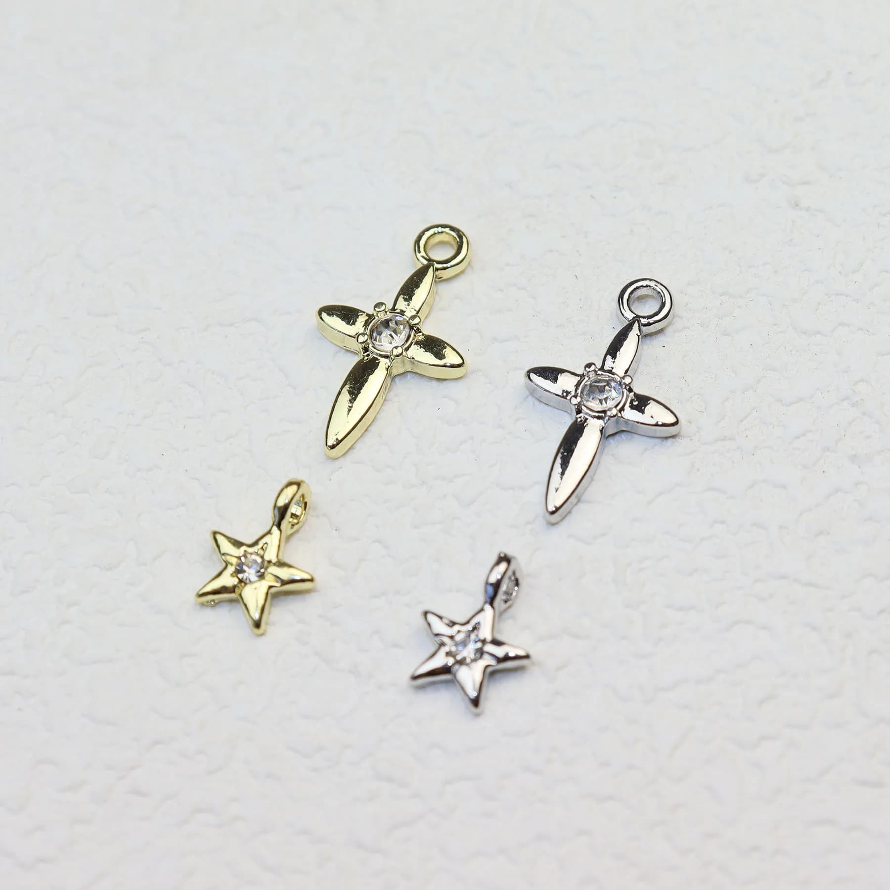 Eruifa 10pcs Cross Star With Rhinestone Coin Zinc Alloy Necklace,Earring Bracelet Jewelry DIY Handmade 2 Colors
