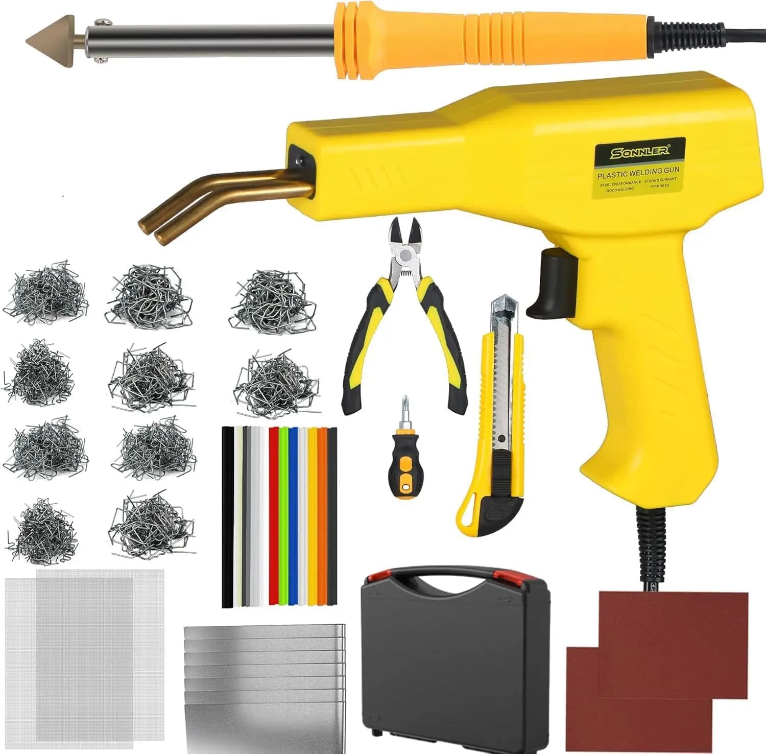Kit di saldatura in plastica 2 in 1 con cucitrice a caldo, ferro, aste per la riparazione di crepe del paraurti dell'auto