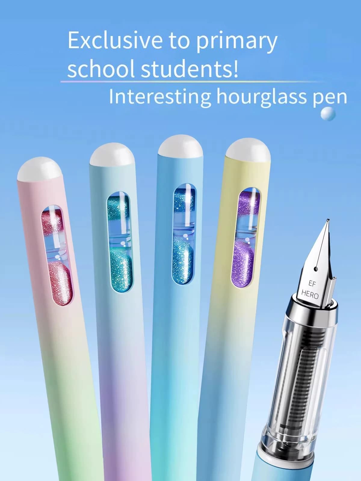 Hero P213 Hourglass Magnetic Fountain Pen | For Primary School Students | EF Nib for Calligraphy Practice | Posture-Corr