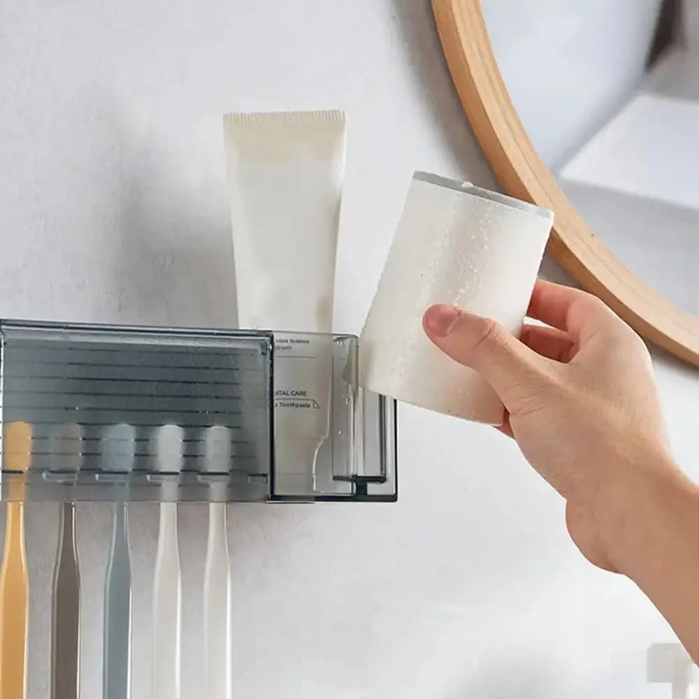 Portaoggetti per spazzolino in plastica Porta dentifricio per spazzolino antipolvere senza punzonatura Bianco/Grigio con coperchio