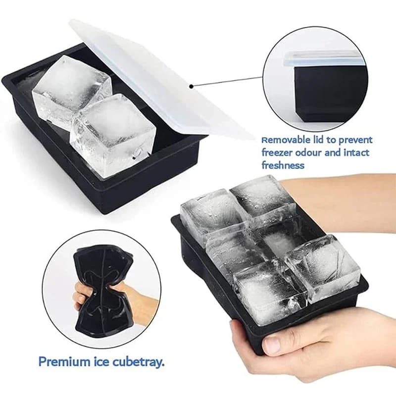 Vassoio per cubetti di ghiaccio Stampo per ghiaccio in silicone Stampo per cubetti di ghiaccio grande Vassoio per cubetti di ghiaccio quadrato Griglia 4/6/8 per stampo per ghiaccio per cocktail di whisky