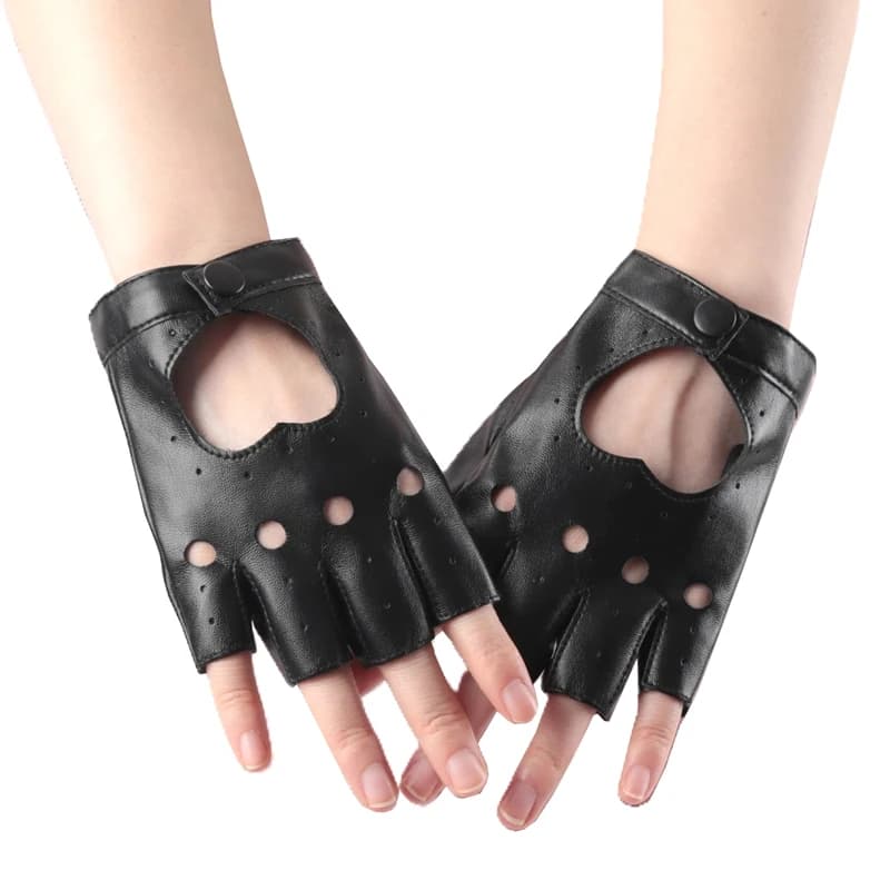 Guanti Unisex Stile Punk in Pelle Sintetica Senza Dita per Moto, Guida e Ciclismo, Mezze Dita per Uomo e Donna