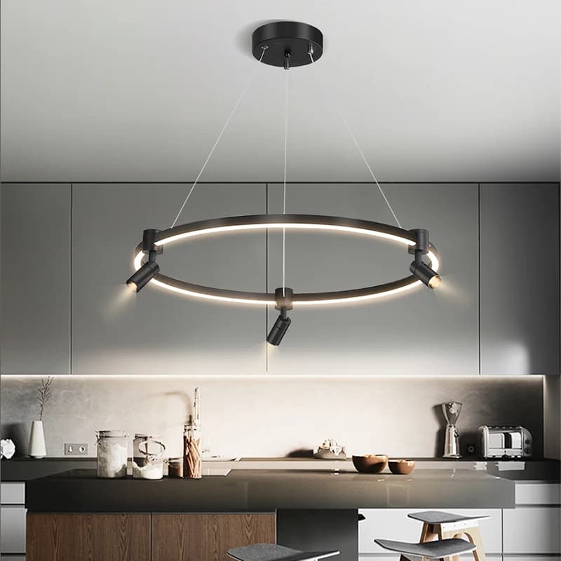 Postmoderno creativo nero bianco ristorante lampada a sospensione soggiorno camera da letto lampadario ad anello con regolazione dell'inclinazione decorazioni per la casa