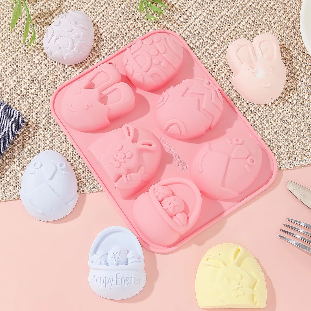 Cartoon Easter Eggs Basket Bunny Chocolate Baking Tray Rabbit Bird Mousse Cake Candy Jelly Ice stampo in Silicone Fest Candle Decor