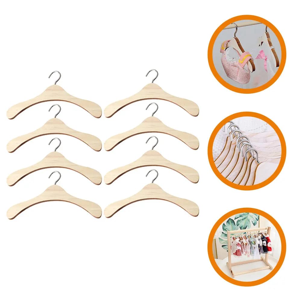 8 Pezzi Mini Appendiabiti in Legno, Piccoli Appendiabiti per Casa delle Bambole, Organizzatore di Vestiti in Miniatura, Modello di Mini Appendiabiti