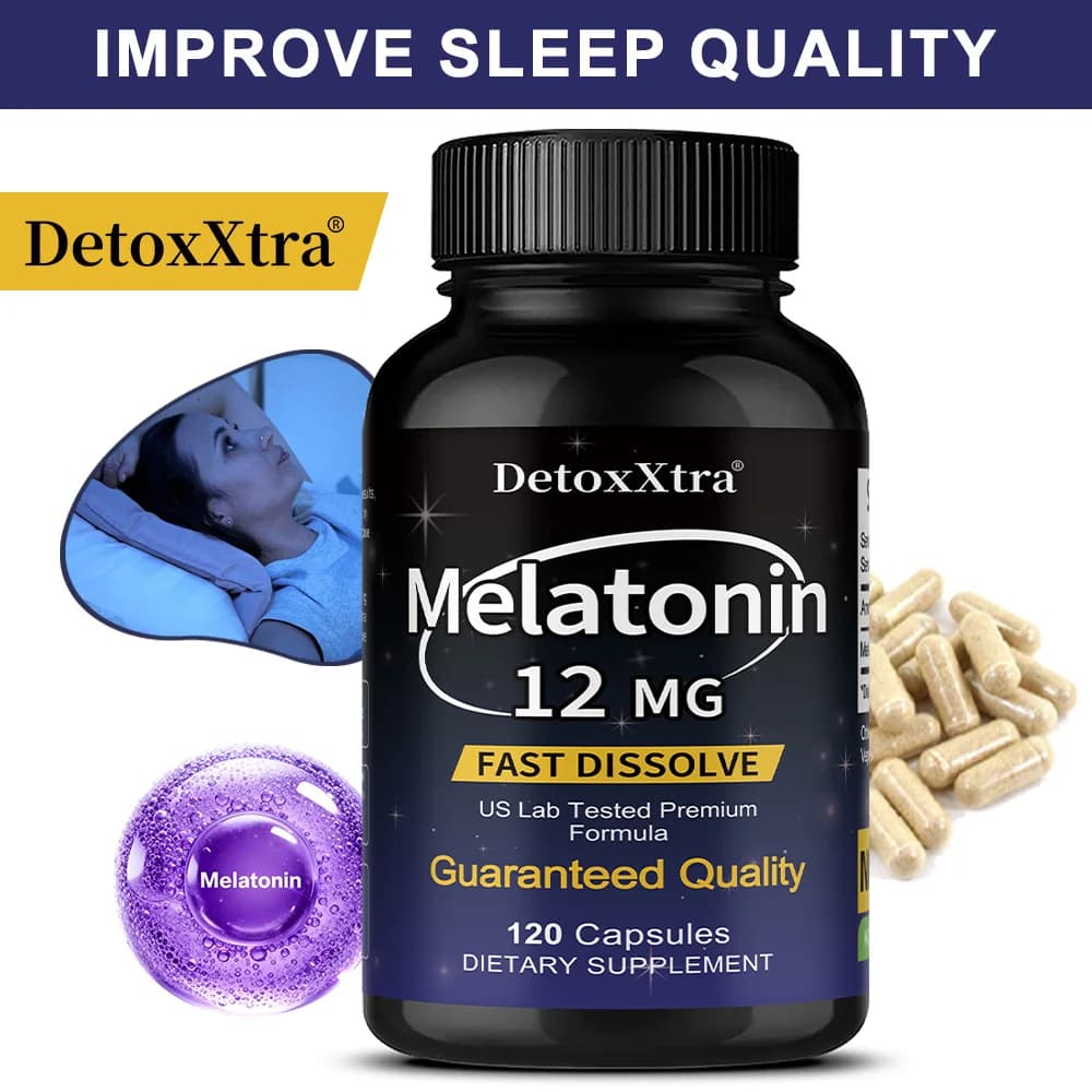 12 Mg Melatonin Capsules - Relieve Insomnia, Help Improve Sleep Quality, Reduce Waking Time, Help Deep Sleep Improving Insomnia