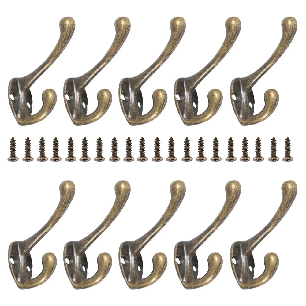 10Pcs Coat Hooks Wall Mounted Heavy Duty Dual Coat Rack Vintage Clothes Hanger With Screw For Door Coat Hooks Bathroom