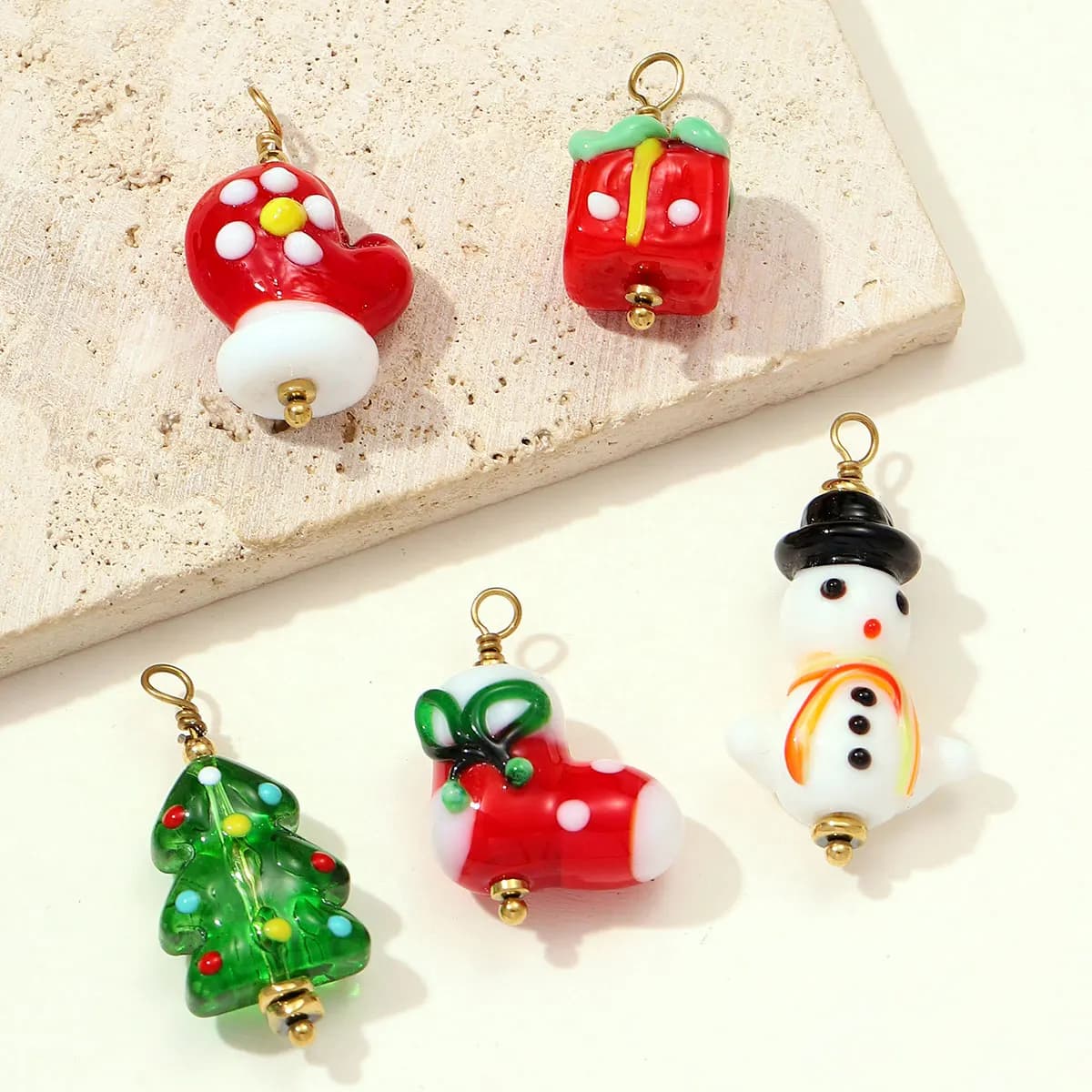 Confezione regalo di Natale in acciaio inossidabile da 3 pezzi/lotto, pendenti in vetro di murano con filo intrecciato per realizzare accessori di gioielli di moda