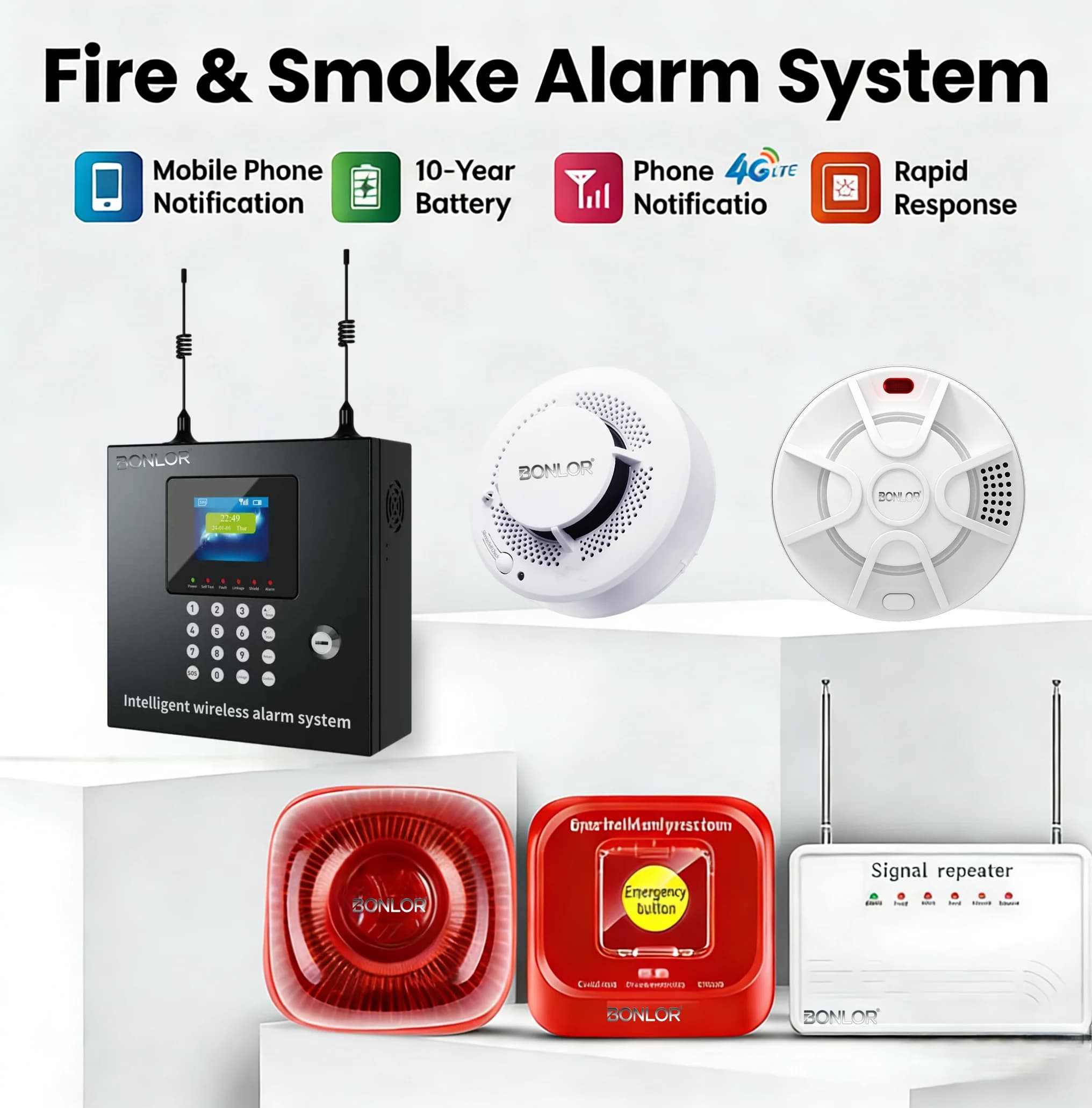 Sistema di Allarme Antifumo Wireless Commerciale Intelligente con Rete Remota, Sensori Speciali per la Rilevazione di Incendi, Allarmi e Sirene per la Protezione Antincendio