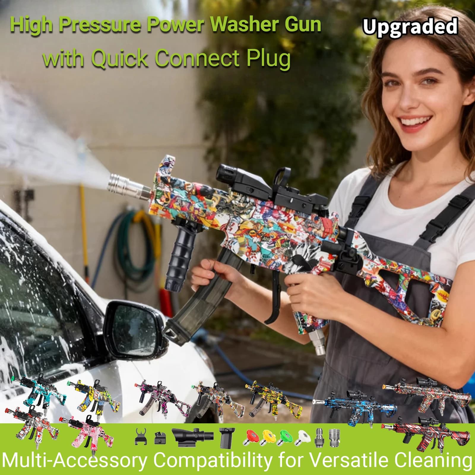High Pressure Washer Pistola, Rapid Connector for Cannone Schiumogeno and Garden Pipe, Professional Auto Cleaning Tool