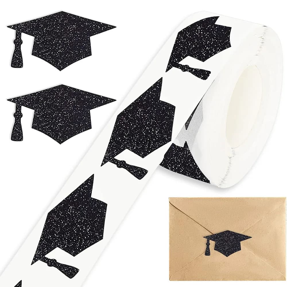 Adesivi per Cappello di Laurea, Etichette Olografiche Nere per Cappello di Laurea, Adesivi Autoadesivi 'Congratulazioni Laureato' per Festa di Laurea