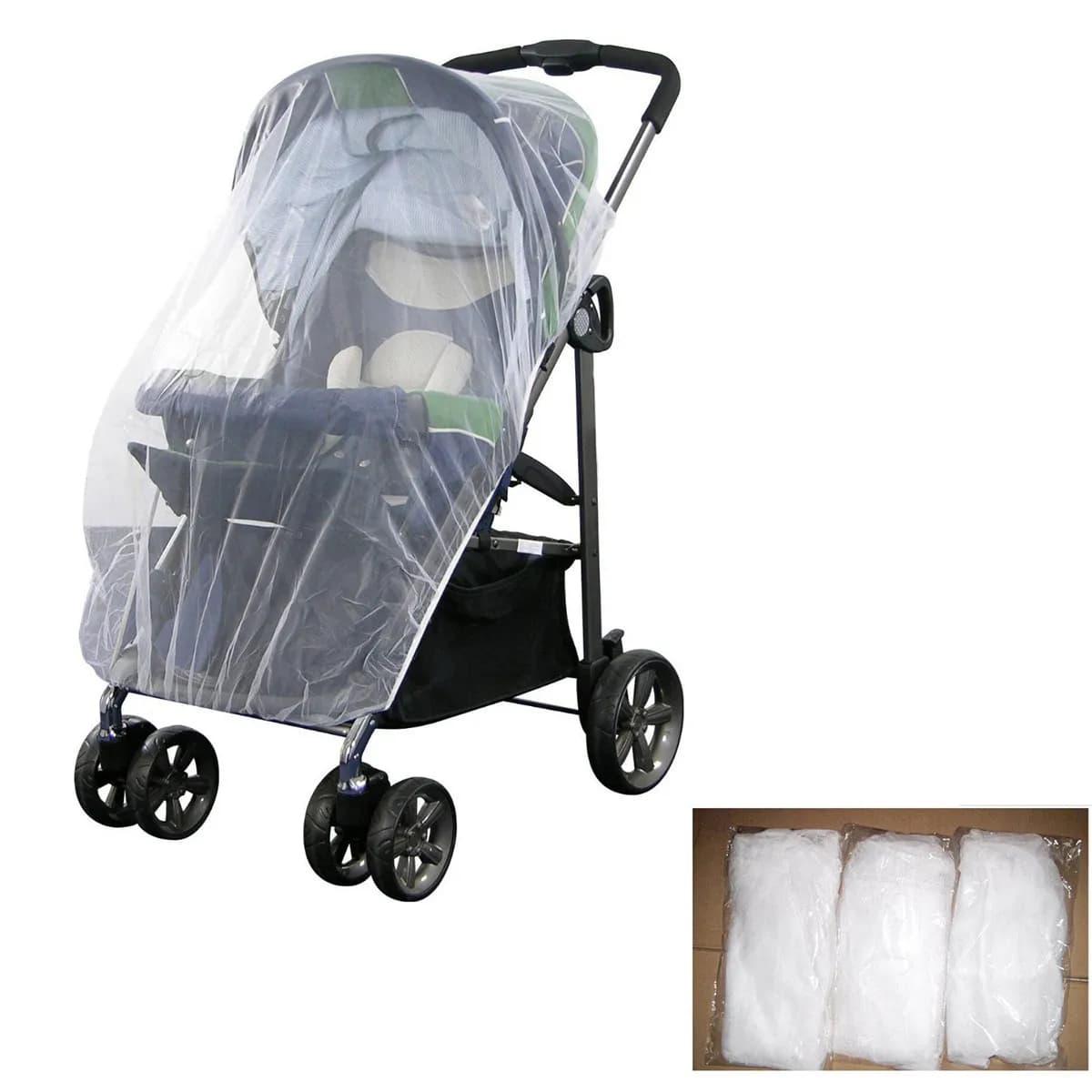 Rete antizanzare per passeggino, tessuto elastico in poliestere bianco, protegge il bambino dagli insetti volanti